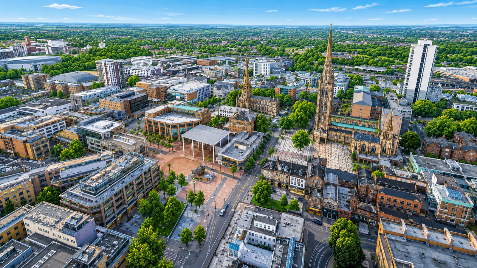 Aerial view of Coventry's cathedral quarter